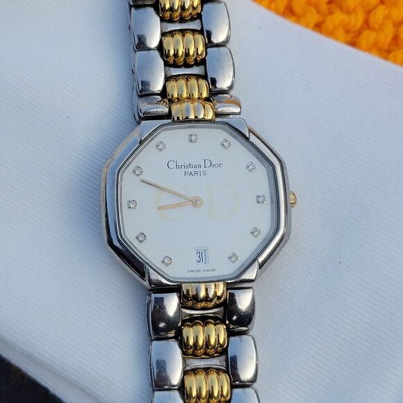 Vintage Christian Dior Depose Watch 32mm D45-204 Unisex Octagon Two Tone Diamond - Picture 1 of 11